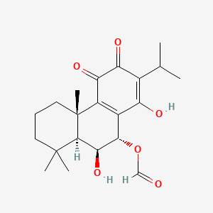 molecular formula C21H28O6 B12747881 1,4-Phenanthrenedione, 10-(formyloxy)-4b,5,6,7,8,8a,9,10-octahydro-3,9-dihydroxy-4b,8,8-trimethyl-2-(1-methylethyl)-, (4bS,8aS,9S,10S)- CAS No. 65714-77-4