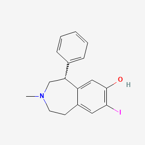 molecular formula C17H18INO B12747973 (5R)-2,3,4,5-Tetrahydro-8-iodo-3-methyl-5-phenyl-1H-3-benzazepin-7-ol CAS No. 104420-67-9