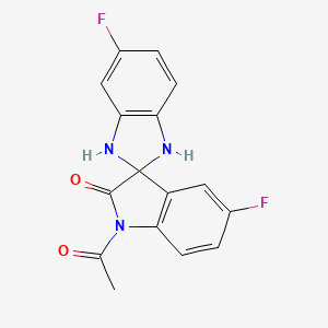 molecular formula C16H11F2N3O2 B12748060 1,3-Dihydro-1'-acetyl-5,5'-difluorospiro(2H-benzimidazole-2,3'-(3H)indol)-2'(1'H)-one CAS No. 93500-64-2