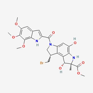 molecular formula C26H28BrN3O8 B12748206 methyl (1R,2R,8S)-8-(bromomethyl)-1,4-dihydroxy-2-methyl-6-(5,6,7-trimethoxy-1H-indole-2-carbonyl)-1,3,7,8-tetrahydropyrrolo[3,2-e]indole-2-carboxylate CAS No. 129953-18-0