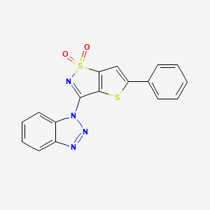 molecular formula C17H10N4O2S2 B12748339 1H-Benzotriazole, 1-(5-phenylthieno(2,3-d)isothiazol-3-yl)-, S(sup 1),S(sup 1)-dioxide CAS No. 113412-71-8