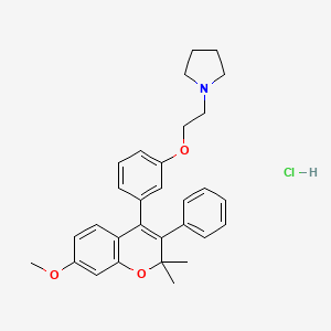 molecular formula C30H34ClNO3 B12748375 2,2-Dimethyl-3-phenyl-4-(m-(beta-pyrrolidinoethoxy)phenyl)-7-methoxychromene hydrochloride CAS No. 84394-15-0