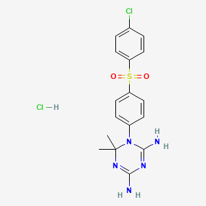 molecular formula C17H19Cl2N5O2S B12748836 1,6-Dihydro-6,6-dimethyl-1-(4-((4-chlorophenyl)sulfonyl)phenyl)-1,3,5-triazine-2,4-diamine HCl CAS No. 109351-01-1