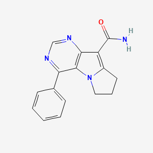 molecular formula C16H14N4O B12748980 6H-Pyrimido(4,5-b)pyrrolizine-9-carboxamide, 7,8-dihydro-4-phenyl- CAS No. 139156-97-1