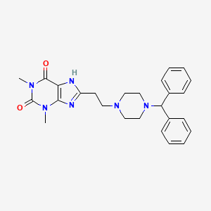 molecular formula C26H30N6O2 B12749045 1H-Purine-2,6-dione, 3,7-dihydro-1,3-dimethyl-8-(2-(4-(diphenylmethyl)-1-piperazinyl)ethyl)- CAS No. 90749-33-0