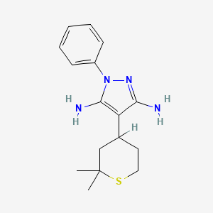 molecular formula C16H22N4S B12749063 1-Phenyl-4-(tetrahydro-2,2-dimethyl-2H-thiopyran-4-yl)-1H-pyrazole-3,5-diamine CAS No. 115596-51-5