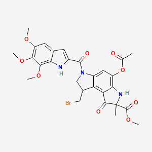 molecular formula C28H28BrN3O9 B12749158 methyl 4-acetyloxy-8-(bromomethyl)-2-methyl-1-oxo-6-(5,6,7-trimethoxy-1H-indole-2-carbonyl)-7,8-dihydro-3H-pyrrolo[3,2-e]indole-2-carboxylate CAS No. 129953-19-1