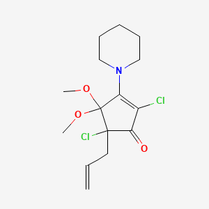 molecular formula C15H21Cl2NO3 B12749344 2,5-Dichloro-4,4-dimethoxy-3-(1-piperidinyl)-5-(2-propenyl)-2-cyclopenten-1-one CAS No. 141917-52-4