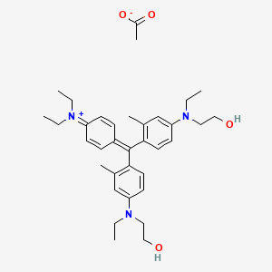 molecular formula C33H46N3O2.C2H3O2<br>C35H49N3O4 B12749496 (4-((4-(Diethylamino)phenyl)(4-(ethyl(2-hydroxyethyl)amino)-2-methylphenyl)methylene)-3-methyl-2,5-cyclohexadien-1-ylidene)ethyl(2-hydroxyethyl)ammonium acetate CAS No. 83950-31-6