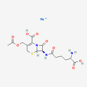 Sodium hydrogen (6R-(6alpha,7beta))-3-(acetoxymethyl)-7-((5-amino-5-carboxylato-1-oxopentyl)amino)-8-oxo-5-thia-1-azabicyclo(4.2.0)oct-2-ene-2-carboxylate