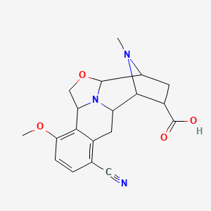 molecular formula C19H21N3O4 B12749712 3,6-Imino-1H-2-oxa-11c-azanaphth(1,2,3-cd)azulene-5-carboxylic acid, 2a,3,4,5,6,6a,7,11b-octahydro-8-cyano-11-methoxy-12-methyl-, (2aR-(2a-alpha,3-alpha,5-alpha,6-alpha,6a-alpha,11b-alpha))- CAS No. 118582-94-8