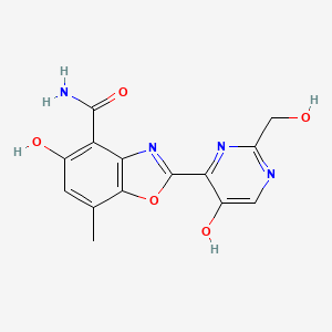 5-Hydroxy-2-(5-hydroxy-2-(hydroxymethyl)-4-pyrimidinyl)-7-methyl-4-benzoxazolecarboxamide