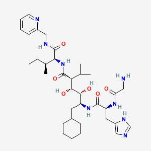 molecular formula C35H56N8O6 B12750573 L-Idonamide, 6-cyclohexyl-2,5,6-trideoxy-5-((N-glycyl-L-histidyl)amino)-2-(1-methylethyl)-N-(2-methyl-1-((2-pyridinylmethyl)amino)carbonyl)butyl)-, (S-(R*,R*))- CAS No. 134458-78-9