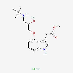 molecular formula C18H27ClN2O4 B12750608 1H-Indole-3-acetic acid, 4-(3-((1,1-dimethylethyl)amino)-2-hydroxypropoxy)-, methyl ester, monohydrochloride CAS No. 145296-52-2