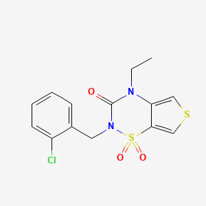 molecular formula C14H13ClN2O3S2 B12750611 2H-Thieno(3,4-e)-1,2,4-thiadiazin-3(4H)-one, 2-((2-chlorophenyl)methyl)-4-ethyl-, 1,1-dioxide CAS No. 206662-15-9