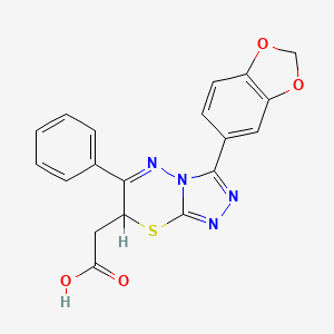 molecular formula C19H14N4O4S B12750618 3-(1,3-Benzodioxol-5-yl)-6-phenyl-7H-1,2,4-triazolo(3,4-b)(1,3,4)thiadiazine-7-acetic acid CAS No. 126598-23-0