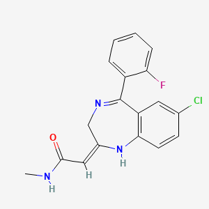 molecular formula C18H15ClFN3O B12750752 (7-Chloro-5-(2-fluorophenyl)-2,3-dihydro-1H-1,4-benzodiazepin-2-ylidene)-N-methylacetamide CAS No. 112634-61-4