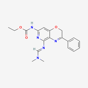 molecular formula C19H21N5O3 B12750767 Ethyl (5-(((dimethylamino)methylene)amino)-3-phenyl-2H-pyrido(4,3-b)-1,4-oxazin-7-yl)carbamate CAS No. 86970-62-9