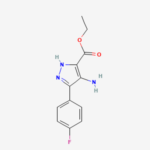 molecular formula C12H12FN3O2 B12751422 1H-Pyrazole-3-carboxylic acid, 4-amino-5-(4-fluorophenyl)-, ethyl ester CAS No. 91857-62-4