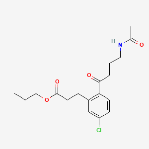 molecular formula C18H24ClNO4 B12751466 Benzenepropanoic acid, 2-(4-(acetylamino)-1-oxobutyl)-5-chloro-, propyl ester CAS No. 122186-93-0