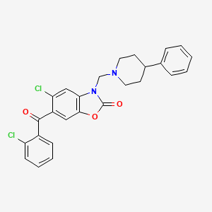 B12752226 2(3H)-Benzoxazolone, 5-chloro-6-(2-chlorobenzoyl)-3-((4-phenyl-1-piperidinyl)methyl)- CAS No. 115967-03-8