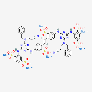 Hexasodium 2,2'-(vinylenebis((3-sulphonato-4,1-phenylene)imino(6-((2-cyanoethyl)(phenylmethyl)amino)-1,3,5-triazine-4,2-diyl)imino))bis(benzene-1,4-disulphonate)