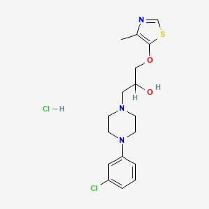 B12752935 1-Piperazineethanol, 4-(3-chlorophenyl)-alpha-(((4-methyl-5-thiazolyl)oxy)methyl)-, monohydrochloride CAS No. 136996-83-3