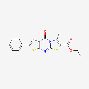 5H-Thiazolo(3,2-a)thieno(2,3-d)pyrimidine-2-carboxylic acid, 3-methyl-5-oxo-7-phenyl-, ethyl ester