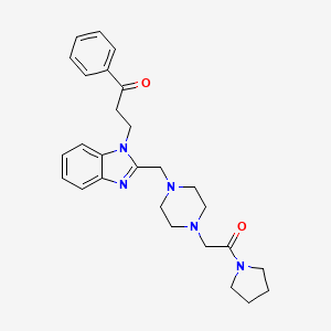 molecular formula C27H33N5O2 B12753260 Pyrrolidine, 1-((4-((1-(3-oxo-3-phenylpropyl)-1H-benzimidazol-2-yl)methyl)-1-piperazinyl)acetyl)- CAS No. 60959-82-2