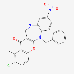 (1)Benzopyrano(2,3-b)(1,5)benzodiazepin-13(6H)-one, 2-chloro-1-methyl-9-nitro-6-(phenylmethyl)-