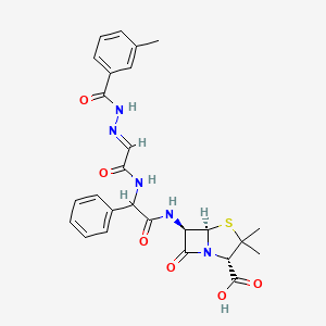 4-Thia-1-azabicyclo(3.2.0)heptane-2-carboxylic acid, 3,3-dimethyl-6-((((((3-methylbenzoyl)hydrazono)acetyl)amino)phenylacetyl)amino)-7-oxo-, (2S-(2-alpha,5-alpha,6-beta(S*)))-