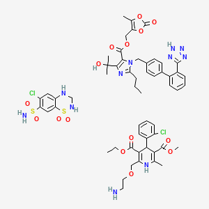 molecular formula C56H63Cl2N11O15S2 B12754029 Tribenzor CAS No. 1394251-60-5