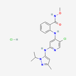 molecular formula C20H24Cl2N6O2 B12754057 2-[[5-chloro-2-[(5-methyl-2-propan-2-ylpyrazol-3-yl)amino]pyridin-4-yl]amino]-N-methoxybenzamide;hydrochloride CAS No. 1416771-10-2