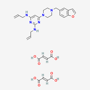 molecular formula C31H36N6O9 B12754690 1-(2,4-Bis-allylaminopyrimidin-6-yl)-4-(benzofuran-5-ylmethyl)piperazine difumarate CAS No. 87813-87-4