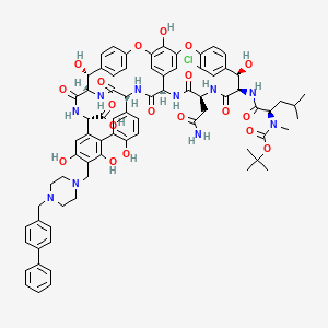 Vancomycin, 29-((4-((1,1'-biphenyl)-4-ylmethyl)-1-piperazinyl)methyl)-44-O-de(2-O-(3-amino-2,3,6-trideoxy-3-C-methyl-alpha-L-lyxo-hexopyranosyl)-beta-D-glucopyranosyl)-19-dechloro-56-((1,1-dimethylethoxy)carbonyl)-