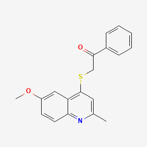 Ethanone, 2-((6-methoxy-2-methyl-4-quinolinyl)thio)-1-phenyl-