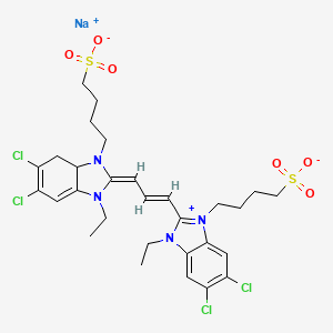 molecular formula C29H35Cl4N4NaO6S2 B12755727 Sodium hydrogen 5,6-dichloro-2-(3-(5,6-dichloro-1-ethyl-1,3-dihydro-3-(4-sulphonatobutyl)-2H-benzimidazol-2-ylidene)-1-propenyl)-1-ethyl-3-(4-sulphonatobutyl)-1H-benzimidazolium CAS No. 53841-40-0