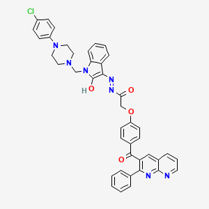 molecular formula C42H34ClN7O4 B12756801 Acetic acid, (4-((2-phenyl-1,8-naphthyridin-3-yl)carbonyl)phenoxy)-, (1-((4-(4-chlorophenyl)-1-piperazinyl)methyl)-1,2-dihydro-2-oxo-3H-indol-3-ylidene)hydrazide CAS No. 136603-18-4