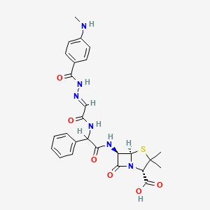 molecular formula C26H28N6O6S B12756838 4-Thia-1-azabicyclo(3.2.0)heptane-2-carboxylic acid, 3,3-dimethyl-6-((((((4-(methylamino)benzoyl)hydrazono)acetyl)amino)phenylacetyl)amino)-7-oxo-, (2S-(2-alpha,5-alpha,6-beta(S*)))- CAS No. 143667-45-2