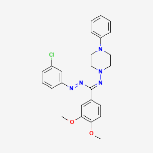 molecular formula C25H26ClN5O2 B12756851 N-(((3-Chlorophenyl)azo)(3,4-dimethoxyphenyl)methylene)-4-phenyl-1-piperazinamine CAS No. 127718-41-6