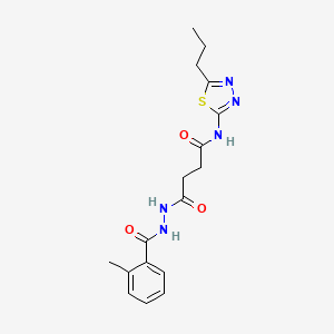 molecular formula C17H21N5O3S B12756984 Benzoic acid, 2-methyl-, 2-(1,4-dioxo-4-((5-propyl-1,3,4-thiadiazol-2-yl)amino)butyl)hydrazide CAS No. 124841-00-5