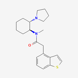 molecular formula C21H28N2OS B12756990 Benzo(b)thiophene-4-acetamide, N-methyl-N-((1S,2S)-2-(1-pyrrolidinyl)cyclohexyl)- CAS No. 114419-76-0