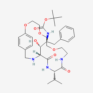 molecular formula C34H50N4O8 B12756999 (1'S,2'S,12S,15R)-15-(2'-(((1,1-Dimethylethoxy)carbonyl)amino)-1'-hydroxy-3'-phenylprop-1'-yl)-13-(1-methylethyl)-10,13,16-triaza-1,4,7-trioxa-11,14-dioxo(17)paracyclophane CAS No. 180968-35-8