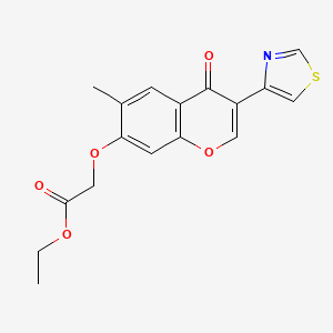 molecular formula C17H15NO5S B12757033 Acetic acid, 2-(6-methyl-4-oxo-3-(thiazol-4-yl)-4H-1-benzopyran-7-yloxy)-, ethyl ester CAS No. 80761-88-2