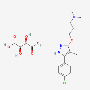 molecular formula C19H26ClN3O7 B12757046 3-(p-Chlorophenyl)-5-(3-(dimethylamino)propoxy)-4-methylpyrazole tartrate CAS No. 86871-75-2