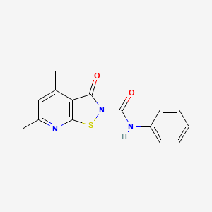 molecular formula C15H13N3O2S B12757052 Isothiazolo(5,4-b)pyridine-2(3H)-carboxamide, 4,6-dimethyl-3-oxo-N-phenyl- CAS No. 97248-91-4