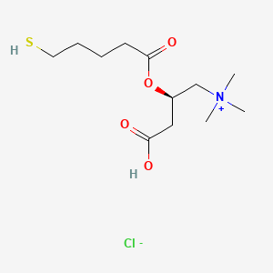 molecular formula C12H24ClNO4S B12757078 (R)-3-Carboxy-2-((5-mercapto-1-oxopentyl)oxy)-N,N,N-trimethyl-1-propanaminium chloride CAS No. 83544-86-9