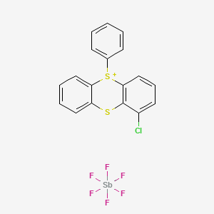 molecular formula C18H12ClF6S2Sb B12757126 Thianthrenium, chloro-5-phenyl-, (OC-6-11)-hexafluoroantimonate(1-) CAS No. 101294-99-9