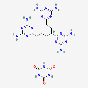 molecular formula C18H26N18O3 B12757134 6-[4,6-Bis(4,6-diamino-1,3,5-triazin-2-yl)hexyl]-1,3,5-triazine-2,4-diamine;1,3,5-triazinane-2,4,6-trione CAS No. 72437-38-8