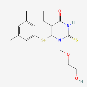 molecular formula C17H22N2O3SSe B12757170 4(1H)-Pyrimidinone, 6-((3,5-dimethylphenyl)seleno)-5-ethyl-2,3-dihydro-1-((2-hydroxyethoxy)methyl)-2-thioxo- CAS No. 172255-79-7